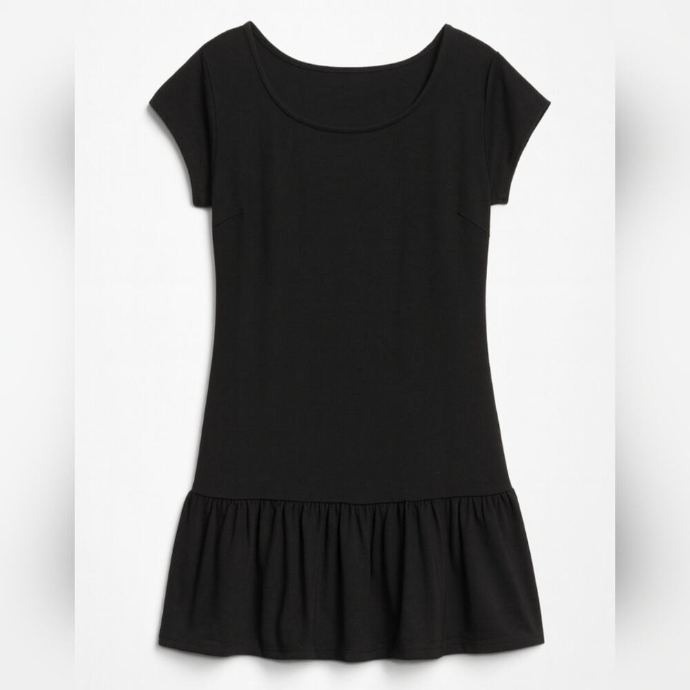 Old Navy Little Black Dress Womens Sz S/P  Dropped Ruffle Hem, Cap Sleeve